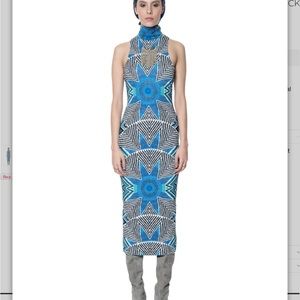 Mara Hoffman ponte turtleneck dress print star basket blue
